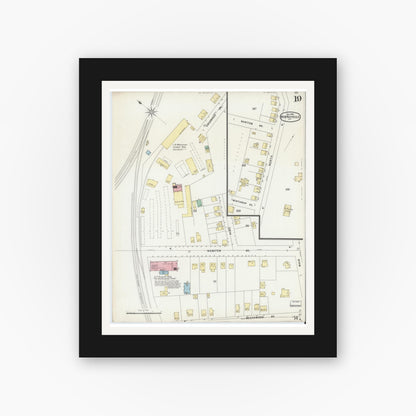 Old map wall art mockup — black gallery frame with white mat — Sanborn Fire Insurance Map from New Rochelle, Westchester County, New York (1896), Sheet #0019