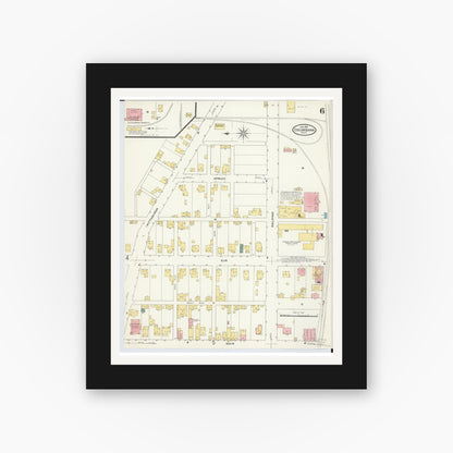 Old map wall art mockup — black gallery frame with white mat — Sanborn Fire Insurance Map from Columbiana, Columbiana County, Ohio (1909), Sheet #0006
