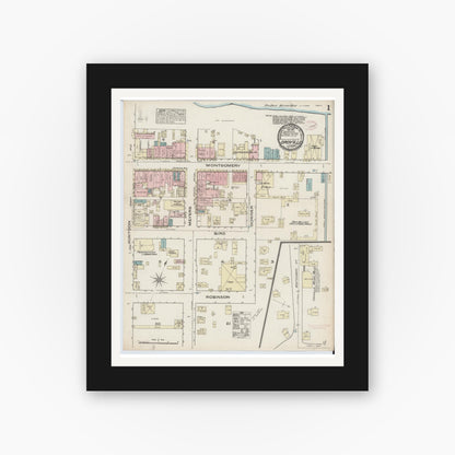 Old map wall art mockup — black gallery frame with white mat — Sanborn Fire Insurance Map from Oroville, Butte County, California (1884) - Complete Map Set
