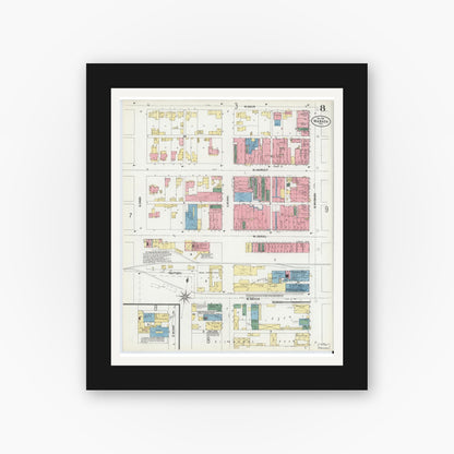 Old map wall art mockup — black gallery frame with white mat — Sanborn Fire Insurance Map from Wabash, Wabash County, Indiana (1901), Sheet #0008