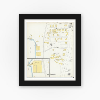 Old map wall art mockup — black gallery frame with white mat — Sanborn Fire Insurance Map from Arlington, Middlesex County, Massachusetts (1903), Sheet #0008
