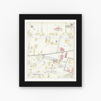 Old map wall art mockup — black gallery frame with white mat — Sanborn Fire Insurance Map from Arlington, Middlesex County, Massachusetts (1914), Sheet #0020