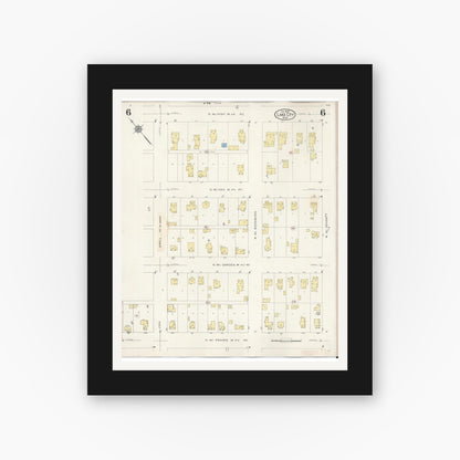 Old map wall art mockup — black gallery frame with white mat — Sanborn Fire Insurance Map from Lake City, Wabasha County, Minnesota (1938), Sheet #0006