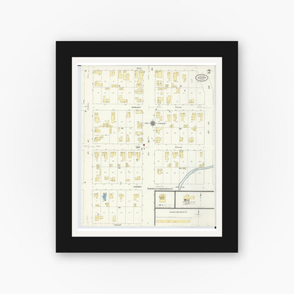Old map wall art mockup — black gallery frame with white mat — Sanborn Fire Insurance Map from Evart, Osceola County, Michigan (1910), Sheet #0002