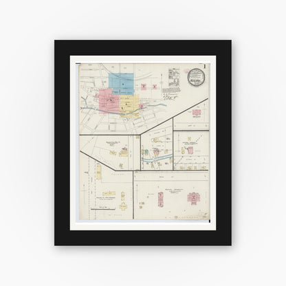 Old map wall art mockup — black gallery frame with white mat — Sanborn Fire Insurance Map from Ashland, Ashland County, Ohio (1888), Sheet #0001