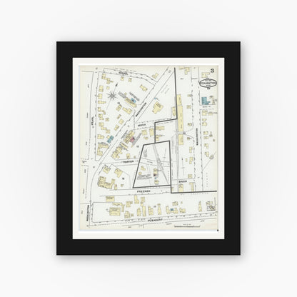 Old map wall art mockup — black gallery frame with white mat — Sanborn Fire Insurance Map from Stoughton, Norfolk County, Massachusetts (1891), Sheet #0003