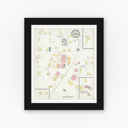 Old map wall art mockup — black gallery frame with white mat — Sanborn Fire Insurance Map from Daingerfield, Morris County, Texas (1903), Sheet #0001