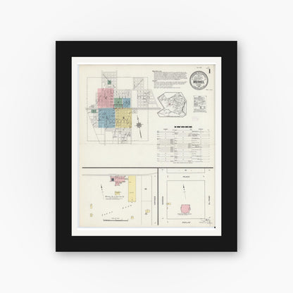 Old map wall art mockup — black gallery frame with white mat — Sanborn Fire Insurance Map from Merkel, Taylor County, Texas (1914), Sheet #0001