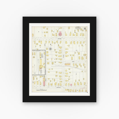 Old map wall art mockup — black gallery frame with white mat — Sanborn Fire Insurance Map from Norwich, Chenango County, New York (1903), Sheet #0011