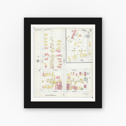 Old map wall art mockup — black gallery frame with white mat — Sanborn Fire Insurance Map from Xenia, Greene County, Ohio (1901), Sheet #0007