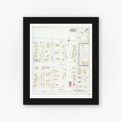 Old map wall art mockup — black gallery frame with white mat — Sanborn Fire Insurance Map from Pierce City, Lawrence County, Missouri (1918), Sheet #0004