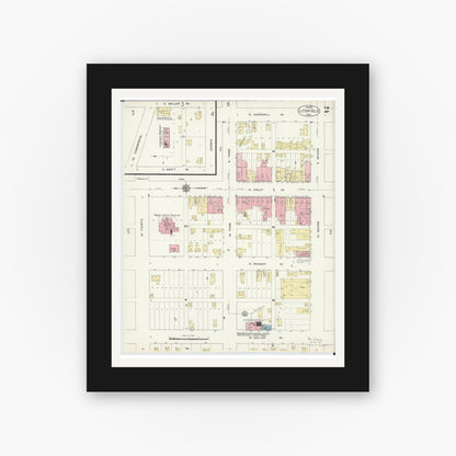 Old map wall art mockup — black gallery frame with white mat — Sanborn Fire Insurance Map from Litchfield, Meeker County, Minnesota (1913), Sheet #0002