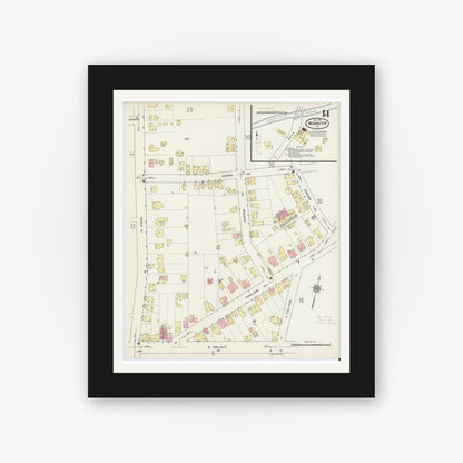 Old map wall art mockup — black gallery frame with white mat — Sanborn Fire Insurance Map from Washington, Washington County, Pennsylvania (1914), Sheet #0014