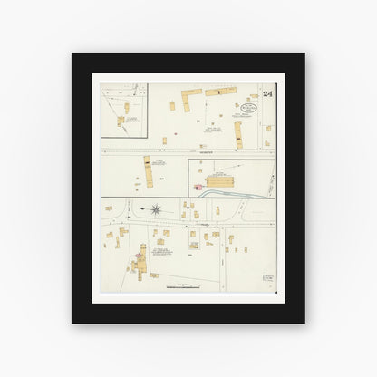Old map wall art mockup — black gallery frame with white mat — Sanborn Fire Insurance Map from Woburn, Middlesex County, Massachusetts (1904), Sheet #0024