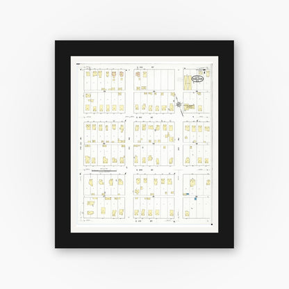 Old map wall art mockup — black gallery frame with white mat — Sanborn Fire Insurance Map from Sheldon, O'Brien County, Iowa (1918), Sheet #0007