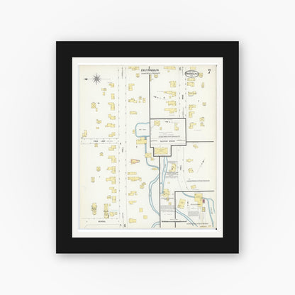 Old map wall art mockup — black gallery frame with white mat — Sanborn Fire Insurance Map from Randolph, Cattaraugus County, New York (1907), Sheet #0007
