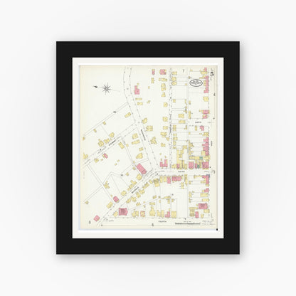 Old map wall art mockup — black gallery frame with white mat — Sanborn Fire Insurance Map from Freeport, Armstrong County, Pennsylvania (1908), Sheet #0005