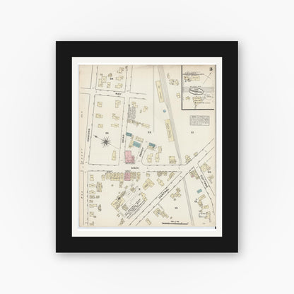 Old map wall art mockup — black gallery frame with white mat — Sanborn Fire Insurance Map from Franklin, Norfolk County, Massachusetts (1884), Sheet #0003