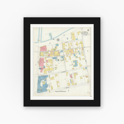Old map wall art mockup — black gallery frame with white mat — Sanborn Fire Insurance Map from Saint Augustine, Saint John's County, Florida (1904), Sheet #0004