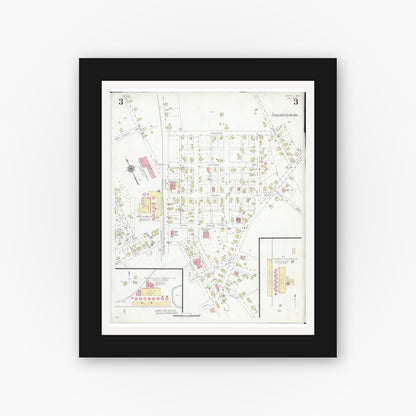 Old map wall art mockup — black gallery frame with white mat — Sanborn Fire Insurance Map from Oak Hill, Jackson County, Ohio (1940), Sheet #0003