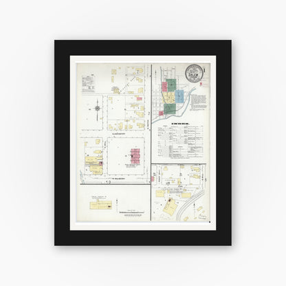 Old map wall art mockup — black gallery frame with white mat — Sanborn Fire Insurance Map from Salem, Washington County, Indiana (1910), Sheet #0001