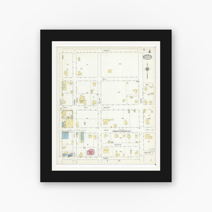 Old map wall art mockup — black gallery frame with white mat — Sanborn Fire Insurance Map from Decatur, Wise County, Texas (1914), Sheet #0004