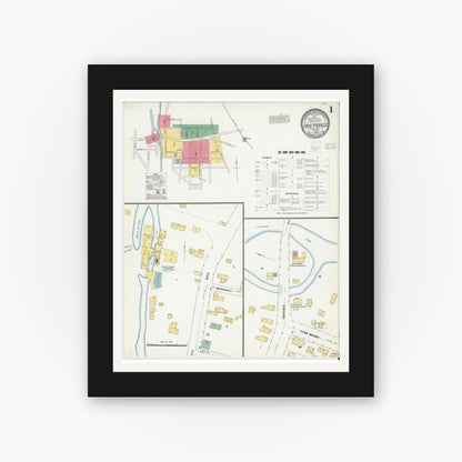Old map wall art mockup — black gallery frame with white mat — Sanborn Fire Insurance Map from Fayetteville, Onondaga County, New York (1904), Sheet #0001