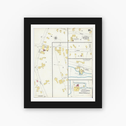 Old map wall art mockup — black gallery frame with white mat — Sanborn Fire Insurance Map from Rockland, Plymouth County, Massachusetts (1906), Sheet #0013