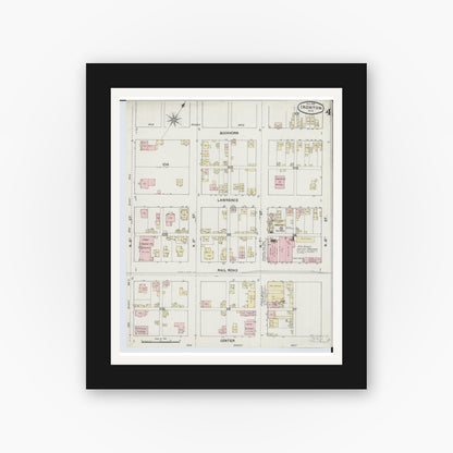 Old map wall art mockup — black gallery frame with white mat — Sanborn Fire Insurance Map from Ironton, Lawrence County, Ohio (1889), Sheet #0004