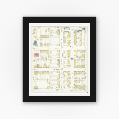 Old map wall art mockup — black gallery frame with white mat — Sanborn Fire Insurance Map from Shamokin, Northumberland County, Pennsylvania (1913), Sheet #0022