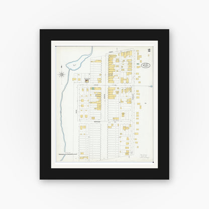 Old map wall art mockup — black gallery frame with white mat — Sanborn Fire Insurance Map from Buhl, Saint Louis County, Minnesota (1904), Sheet #0002