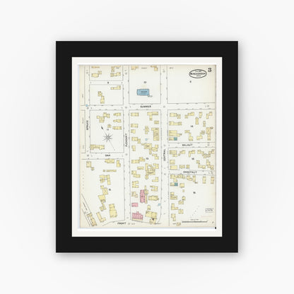Old map wall art mockup — black gallery frame with white mat — Sanborn Fire Insurance Map from Winchendon, Worcester County, Massachusetts (1892), Sheet #0003