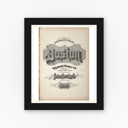 Old map wall art mockup — black gallery frame with white mat — Sanborn Fire Insurance Map from Boston, Suffolk County, Massachusetts (1897), Sheet #0001