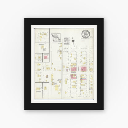 Old map wall art mockup — black gallery frame with white mat — Sanborn Fire Insurance Map from Purdy, Barry County, Missouri (1915), Sheet #0001