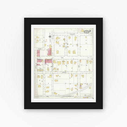 Old map wall art mockup — black gallery frame with white mat — Sanborn Fire Insurance Map from Leesburg, Lake County, Florida (1918), Sheet #0003
