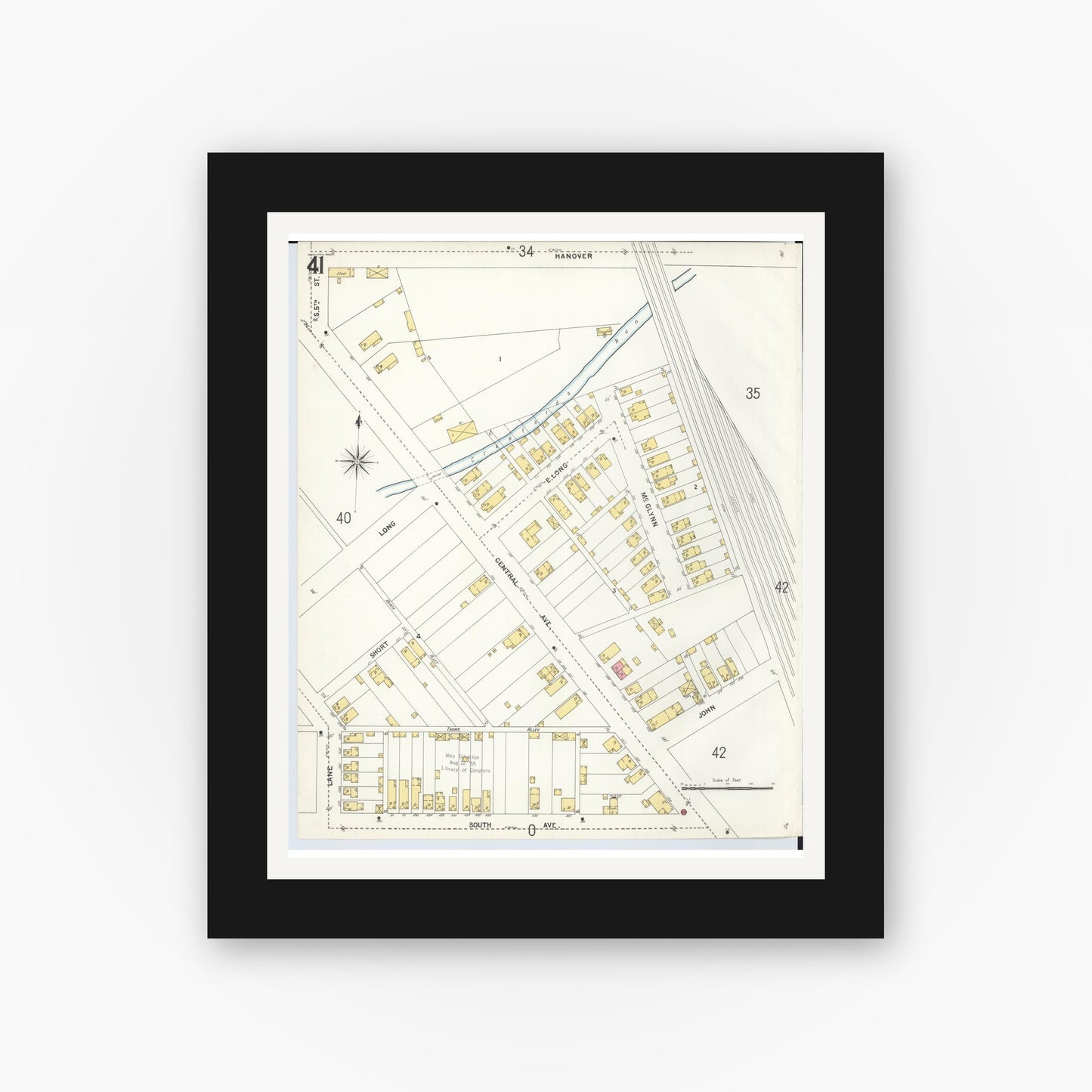 Old map wall art mockup — black gallery frame with white mat — Sanborn Fire Insurance Map from Hamilton, Butler County, Ohio (1899), Sheet #0041