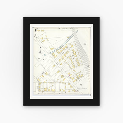 Old map wall art mockup — black gallery frame with white mat — Sanborn Fire Insurance Map from Hamilton, Butler County, Ohio (1899), Sheet #0041