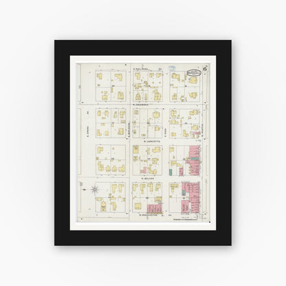 Old map wall art mockup — black gallery frame with white mat — Sanborn Fire Insurance Map from Marshall, Harrison County, Texas (1894), Sheet #0006