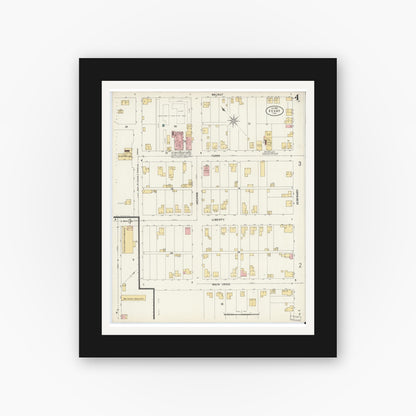 Old map wall art mockup — black gallery frame with white mat — Sanborn Fire Insurance Map from Vevay, Switzerland County, Indiana (1899), Sheet #0004
