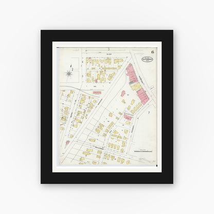 Old map wall art mockup — black gallery frame with white mat — Sanborn Fire Insurance Map from Benton Harbor, Berrien County, Michigan (1905), Sheet #0006