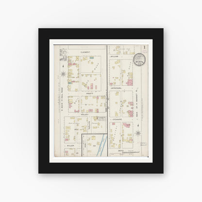 Old map wall art mockup — black gallery frame with white mat — Sanborn Fire Insurance Map from De Soto, Jefferson County, Missouri (1886) - Complete Map Set