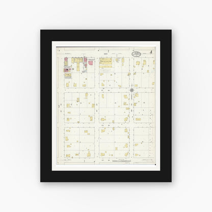 Old map wall art mockup — black gallery frame with white mat — Sanborn Fire Insurance Map from La Harpe, Hancock County, Illinois (1912), Sheet #0004