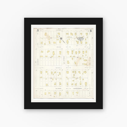 Old map wall art mockup — black gallery frame with white mat — Sanborn Fire Insurance Map from Lake City, Wabasha County, Minnesota (1938), Sheet #0005