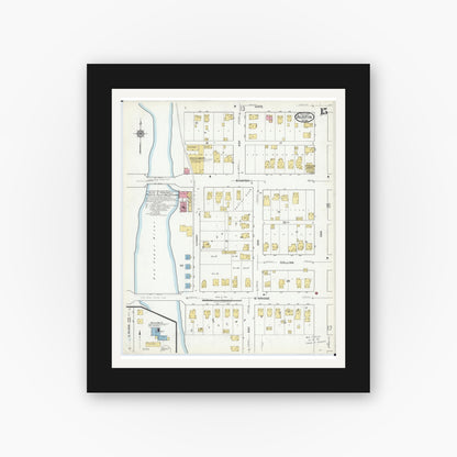 Old map wall art mockup — black gallery frame with white mat — Sanborn Fire Insurance Map from Austin, Mower County, Minnesota (1917), Sheet #0015