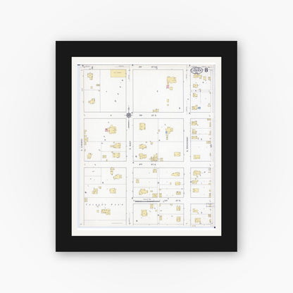 Old map wall art mockup — black gallery frame with white mat — Sanborn Fire Insurance Map from Lamar, Barton County, Missouri (1916), Sheet #0008
