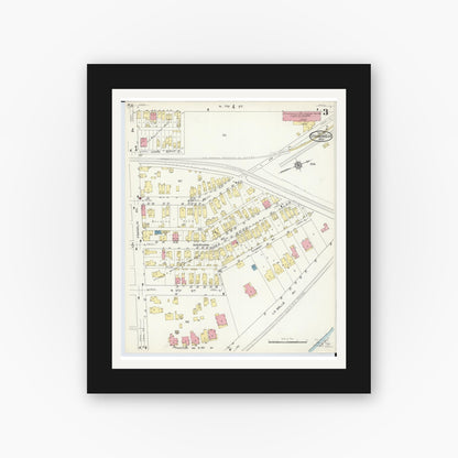 Old map wall art mockup — black gallery frame with white mat — Sanborn Fire Insurance Map from Steubenville, Jefferson County, Ohio (1913), Sheet #0003