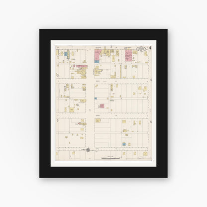 Old map wall art mockup — black gallery frame with white mat — Sanborn Fire Insurance Map from Lancaster, Los Angeles County, California (1918), Sheet #0004