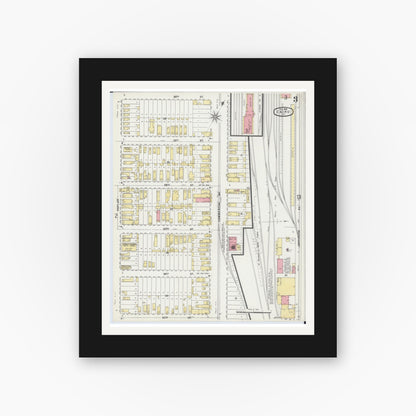 Old map wall art mockup — black gallery frame with white mat — Sanborn Fire Insurance Map from Cairo, Alexander County, Illinois (1896), Sheet #0003