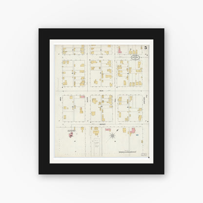 Old map wall art mockup — black gallery frame with white mat — Sanborn Fire Insurance Map from Vevay, Switzerland County, Indiana (1899), Sheet #0005