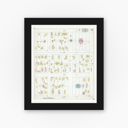 Old map wall art mockup — black gallery frame with white mat — Sanborn Fire Insurance Map from Faribault, Rice County, Minnesota (1899), Sheet #0006